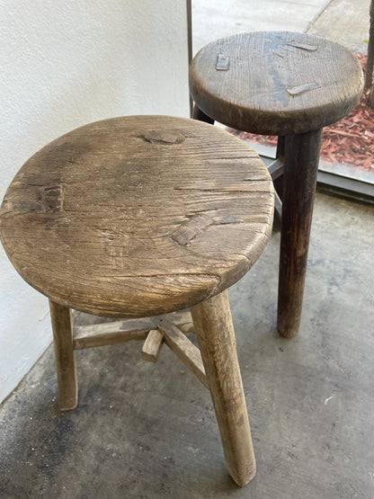 Antique Rustic Vintage Round Stool (Size & Finish Vary)