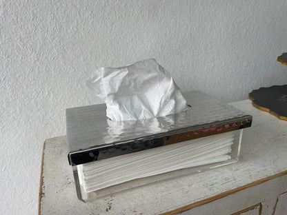 Hammered Aluminum & Acrylic Tissue Box 9.5X5.5X3.5 inches Handmade