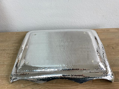 Rectangular Hammered Aluminum Tray Wavy Look and Edged Bottom 17X12.5X1.5 inches Handmade