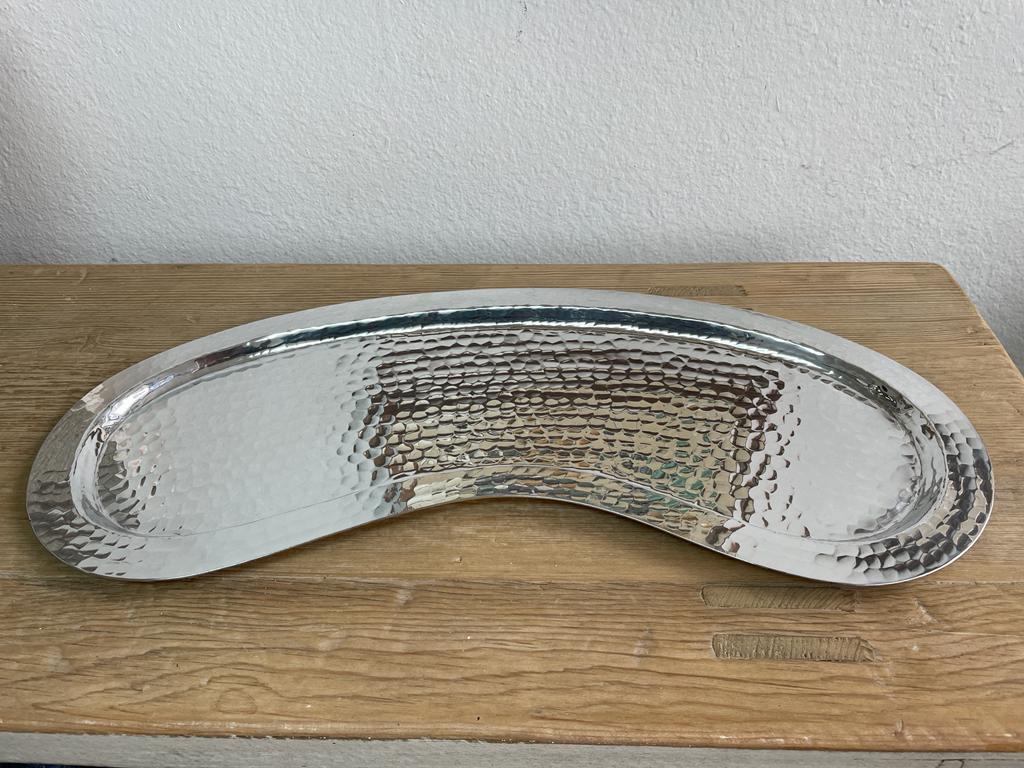 Hammered Aluminum Tray Peanut Look Edged Bottom Handmade 21.5X7.75X0.5 Inches