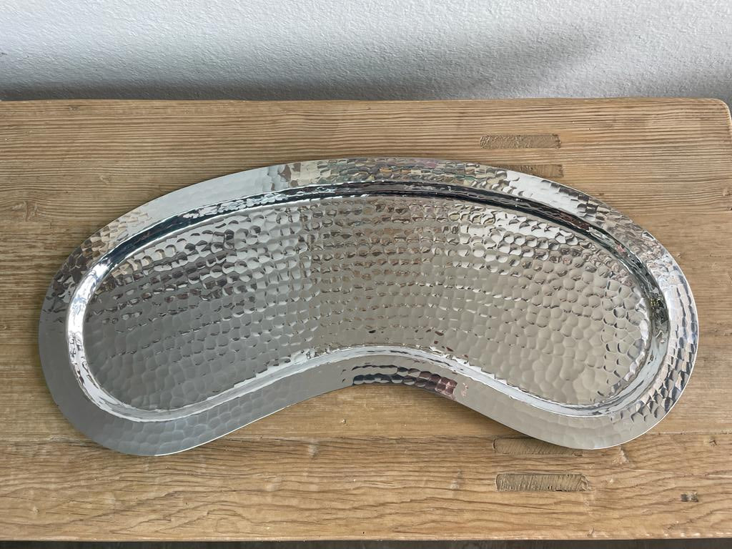 Hammered Aluminum Tray Peanut Look Edged Bottom Handmade 21.5X7.75X0.5 Inches