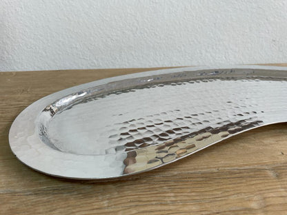 Hammered Aluminum Tray Peanut Look Edged Bottom Handmade 21.5X7.75X0.5 Inches