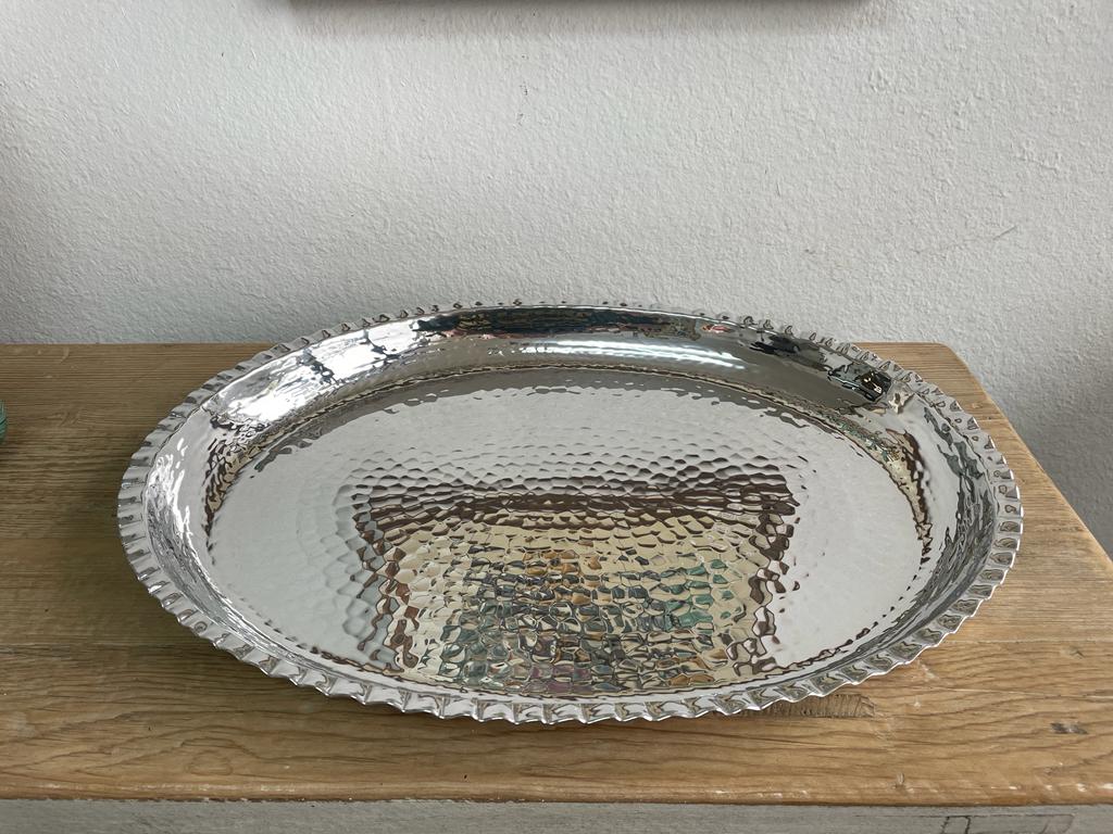 Oval Hammered Aluminum Tray Handmade 19X14.25X1.5 inches