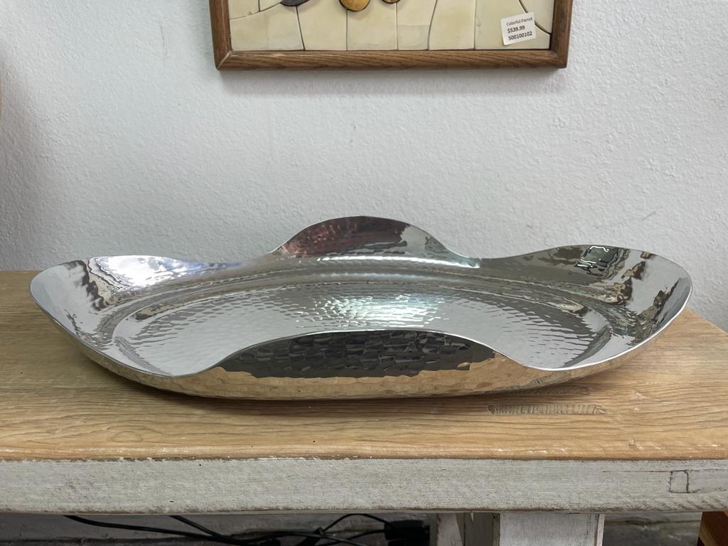 Rectangular Wavy Hammered Aluminum Tray Bean Shape 21X13.5X2.5 inches Handmade