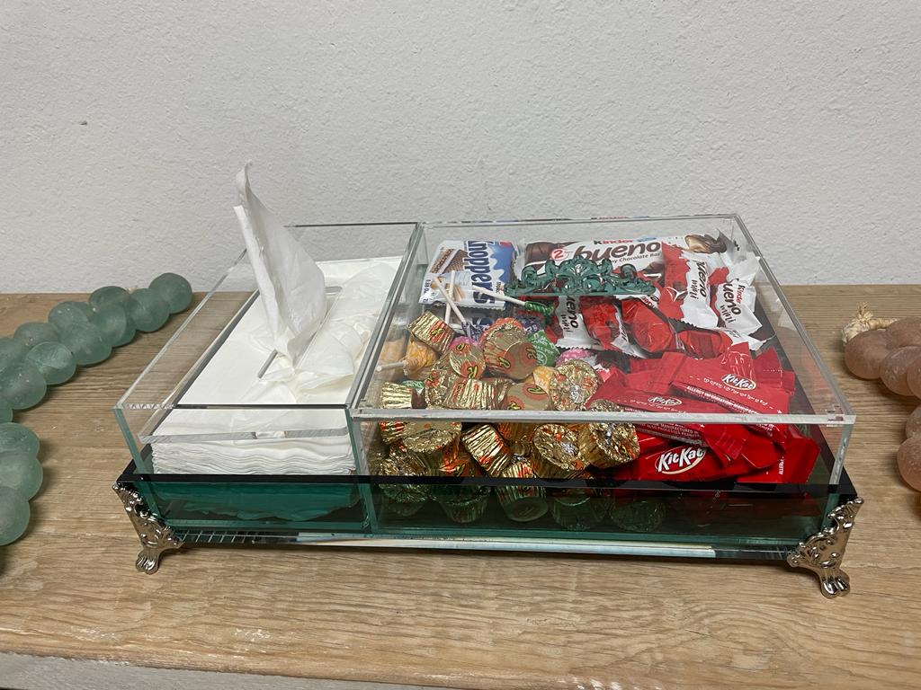 Acrylic Condiments Box with Napkin Box Tray and Aluminum Legs Handmade Gift