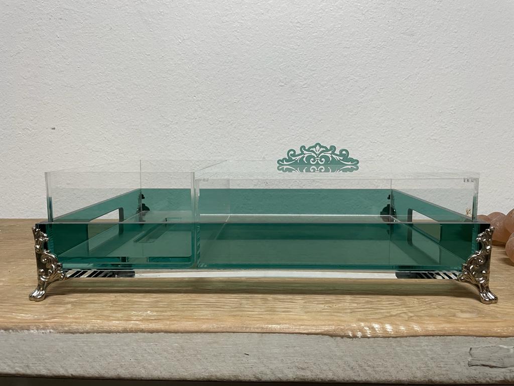 Acrylic Condiments Box with Napkin Box Tray and Aluminum Legs Handmade Gift