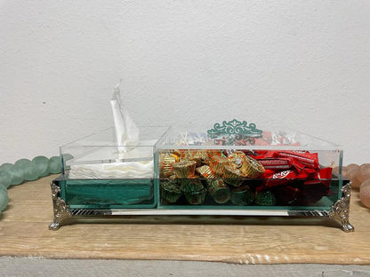 Acrylic Condiments Box with Napkin Box Tray and Aluminum Legs Handmade Gift