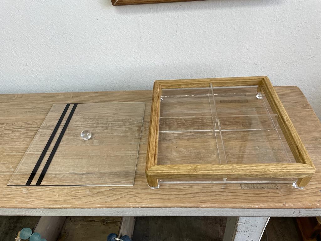 Square Acrylic Service Tray with Wood Frame Decorative Tray Handmade 4 Containers with Cover (Multiple Cover Designs)