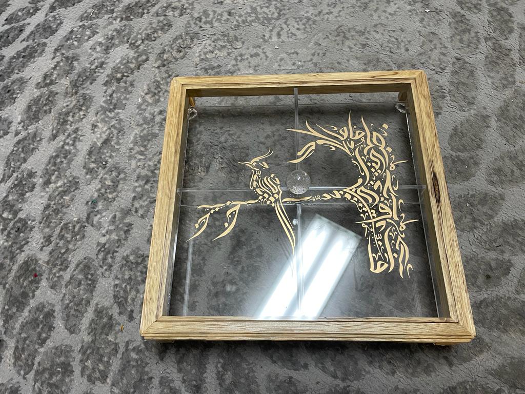 Square Acrylic Service Tray with Wood Frame Decorative Tray Handmade 4 Containers with Cover (Multiple Cover Designs)