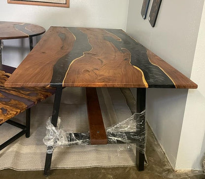 Epoxy Resin Acacia Wood Rectangular Dining Table/Modern Table Dark Gray 84.3 X 41.2 X 31 inches Handmade