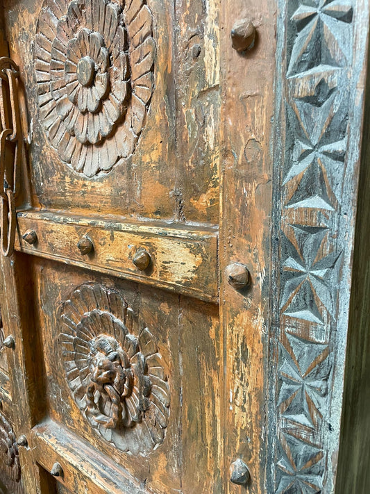 Handmade Vintage Antique Teak Wood Cabinet | Carved Cabinet | Decor Cabinet | Rustic Cabinet | Door Cabinet | Indian Cabinet