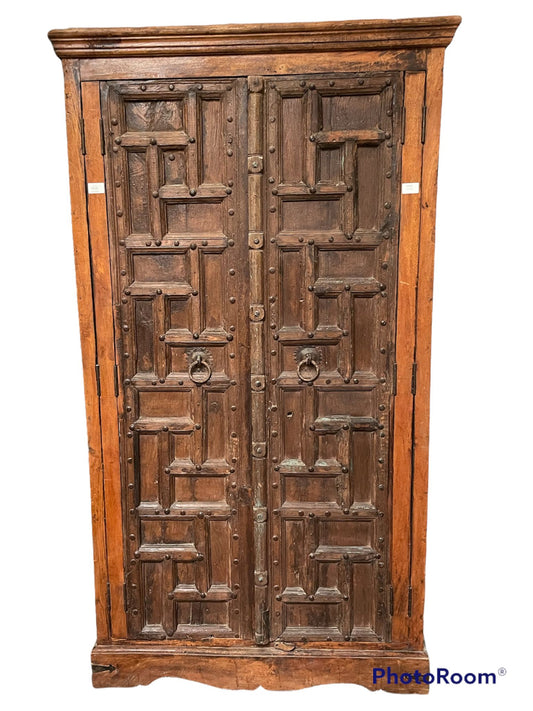 Handmade Vintage Antique Teak Wood Cabinet | Carved Cabinet | Decor Cabinet | Rustic Cabinet | Door Cabinet | Indian Cabinet