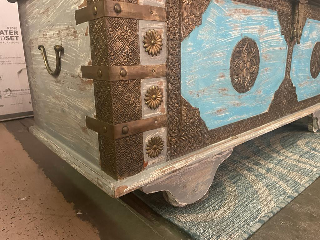 Antique Indian Trunk on Wheels | Vintage Indian Trunk| Handmade Indian Trunk| Indian Coffee Table | Coffee Table on Wheels