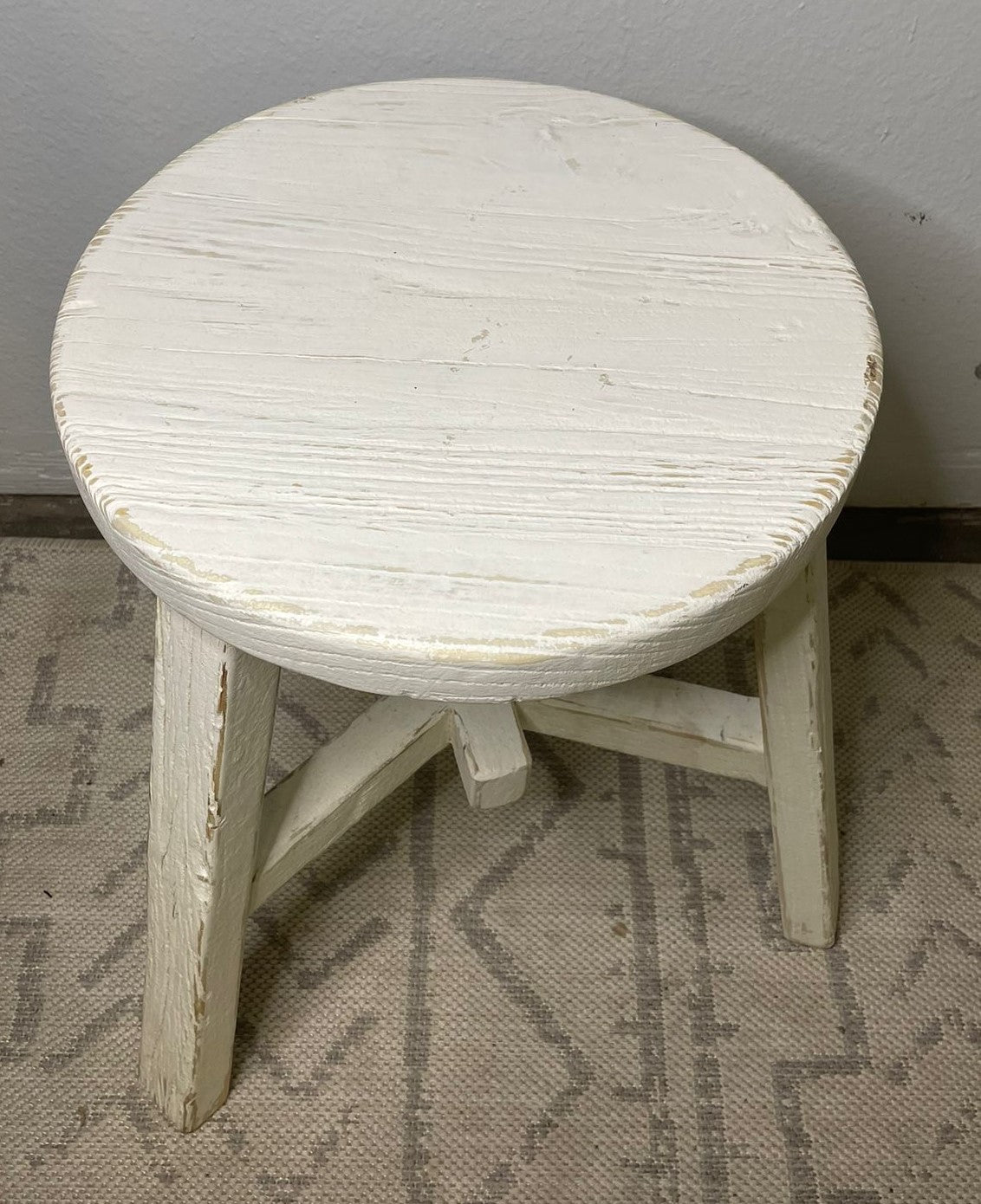 White Wash Elm Wood Round Stool Weathered / Round Side Table (Size & Finish Vary)