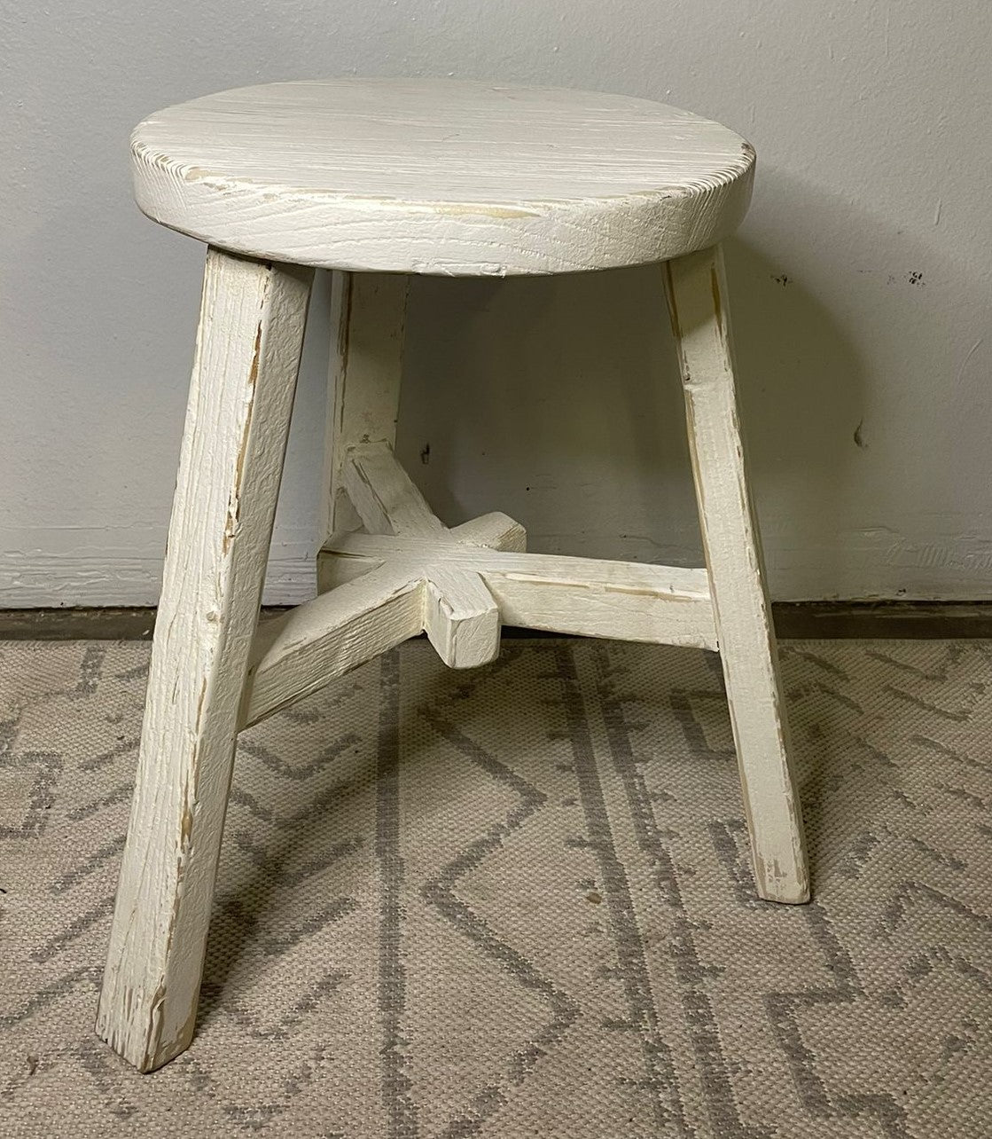 White Wash Elm Wood Round Stool Weathered / Round Side Table (Size & Finish Vary)