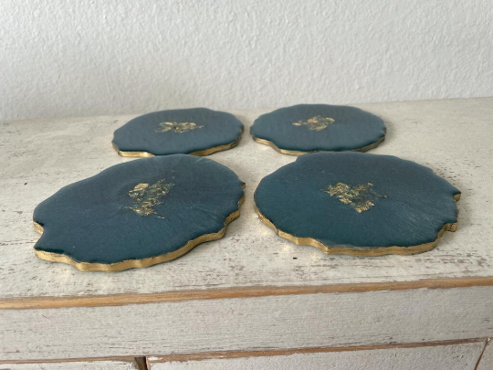 Circular Wavy Resin Epoxy Coasters Set of 4 Hand made