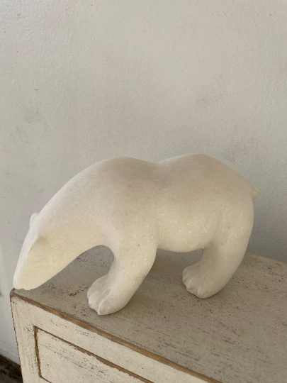 Natural White Marble Polar Bear Statue Handmade