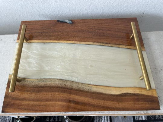 Rectangular Resin Epoxy Solid Wood Serving Tray Hand made