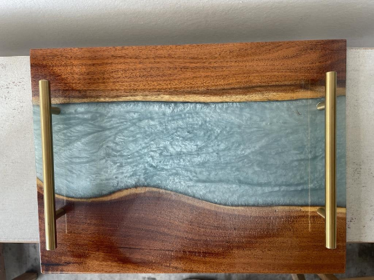 Rectangular Resin Epoxy Solid Wood Serving Tray Hand made