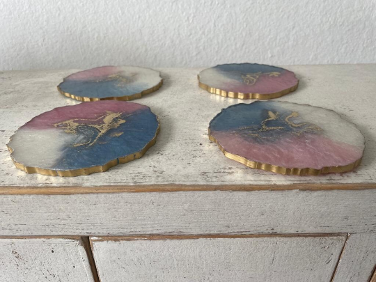 Circular Wavy Resin Epoxy Coasters Set of 4 Hand made