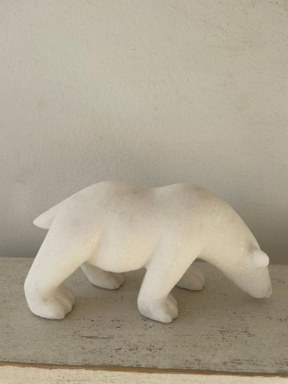 Natural White Marble Polar Bear Statue Handmade