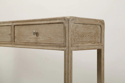 Peking Console Table With 3 Drawers-Weathered White Wash Small ( Handmade ).