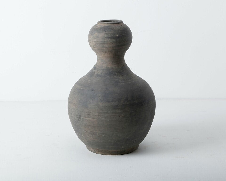 Earthy Grey Pottery Gourd-shaped Vase Hand made (finish vary no two are the same).