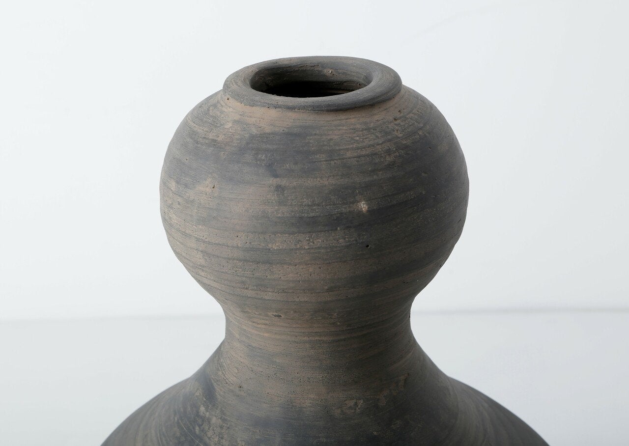 Earthy Grey Pottery Gourd-shaped Vase Hand made (finish vary no two are the same).