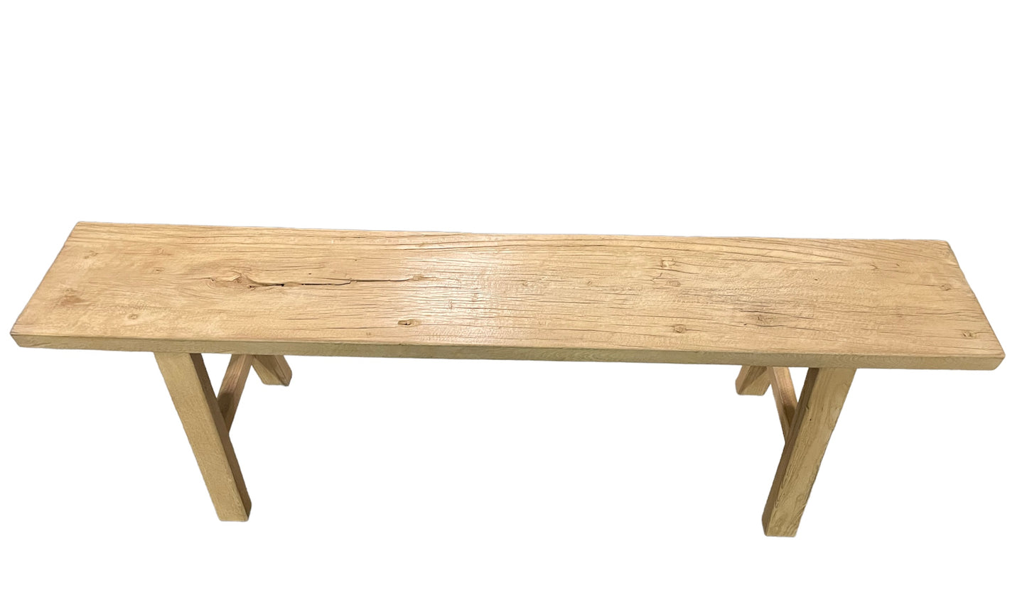 Handmade Reclaimed Wide Elm Wood Bench / Long Solid Wood Bench / Vintage Style