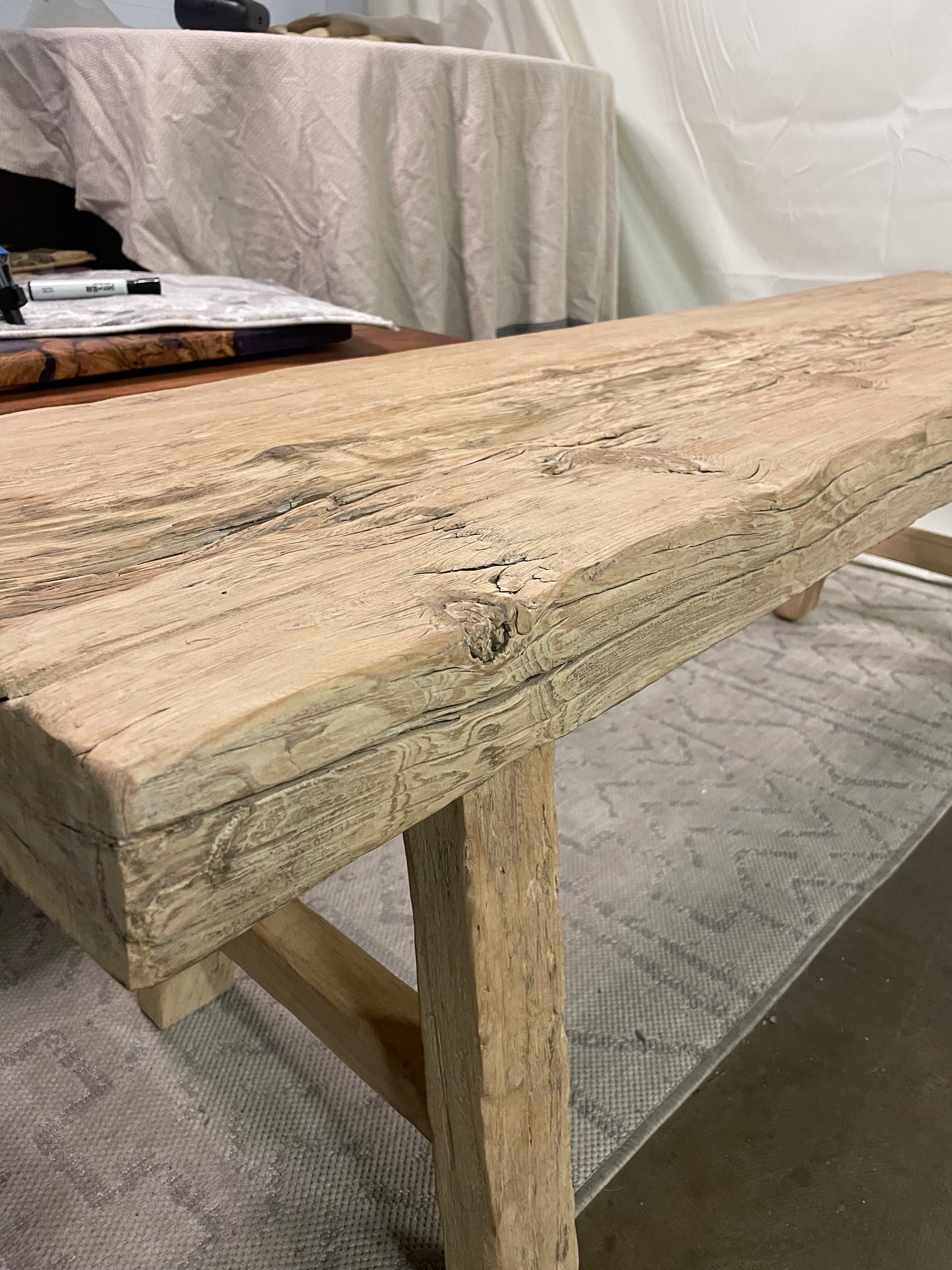 Handmade old pine wood bench