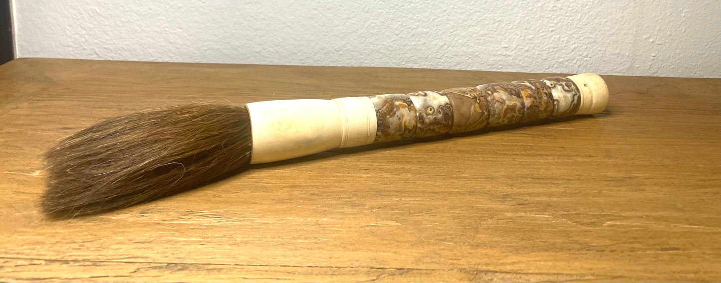 16" Calligraphy Brush Hand Carved Cylinder Jade Dark Brown