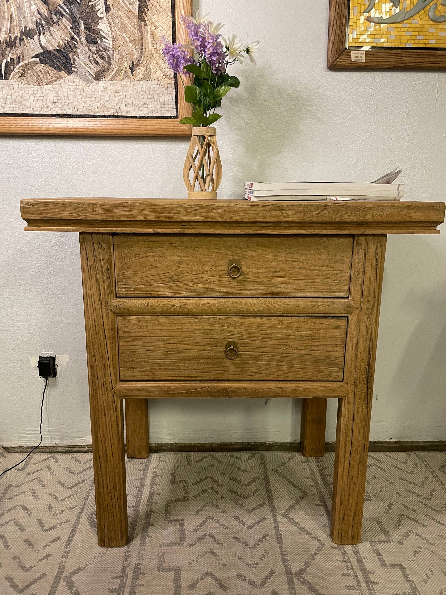 35" Vintage Handmade Two Drawers Console