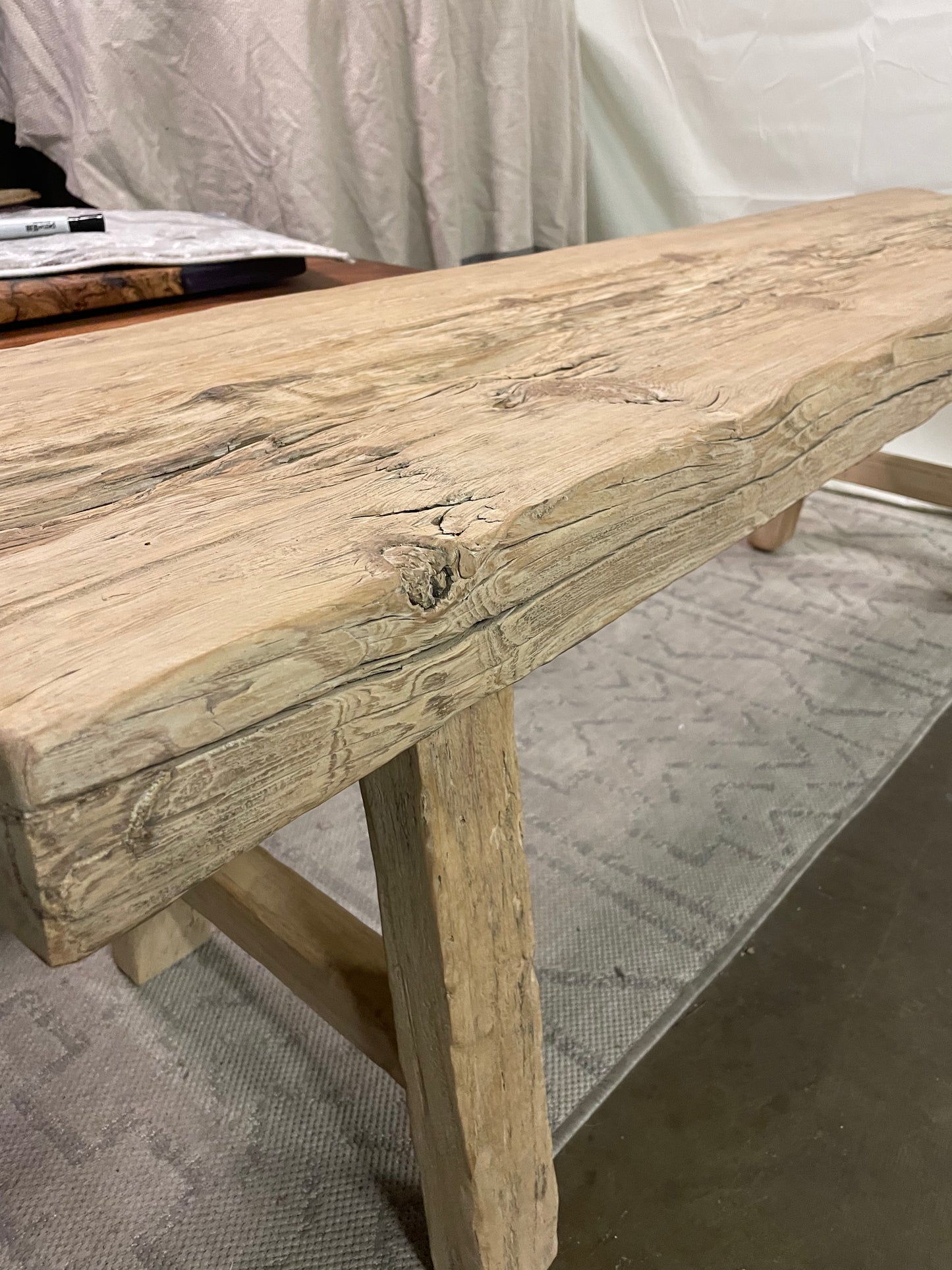 Handmade old pine wood bench