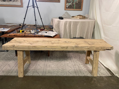 Handmade old pine wood bench