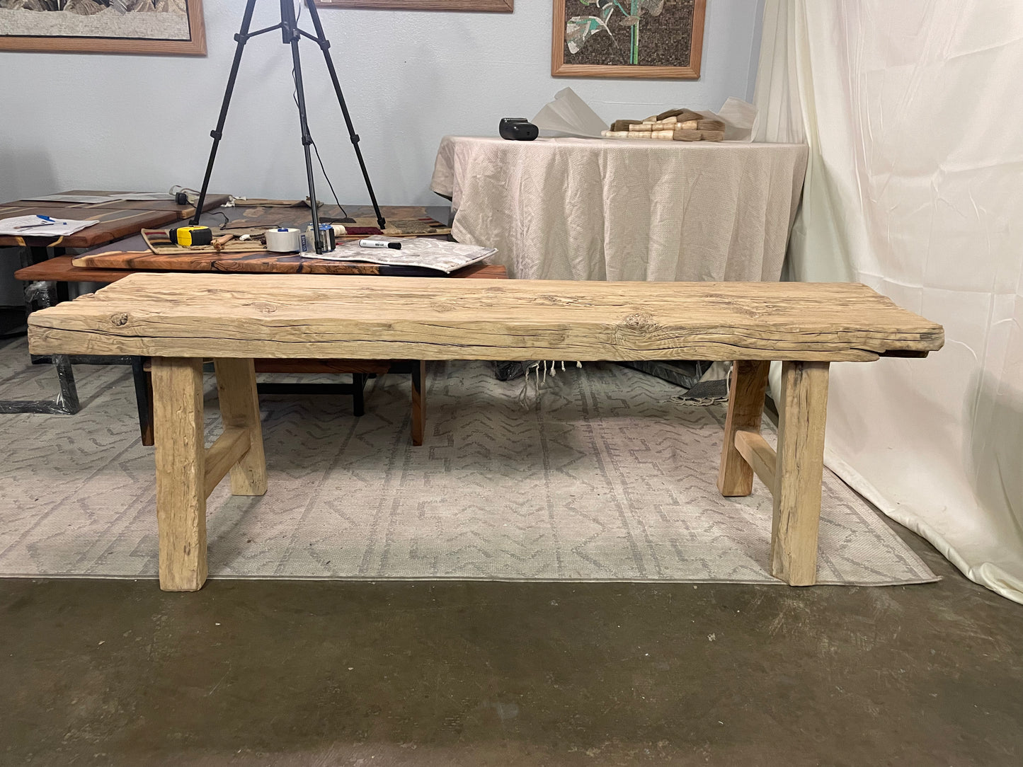 Handmade old pine wood bench