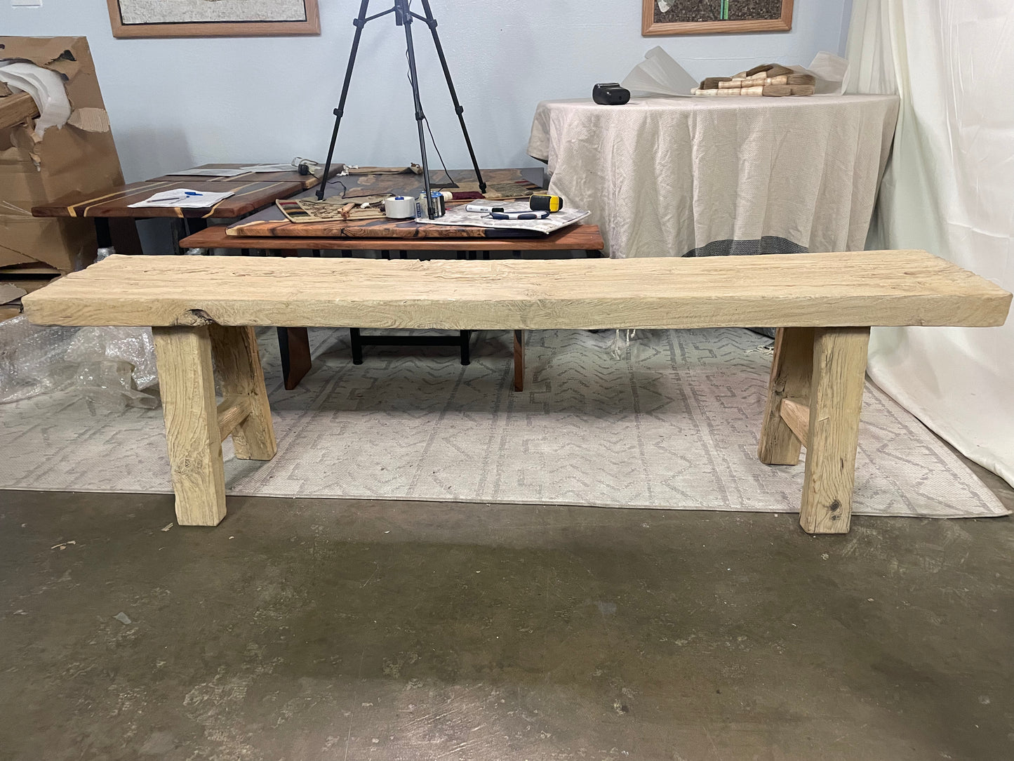 Handmade old pine wood bench